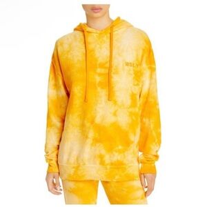 WSLY Women's Yellow Tie Oversized Tie Dye Long Sleeves Hoodie Top XS